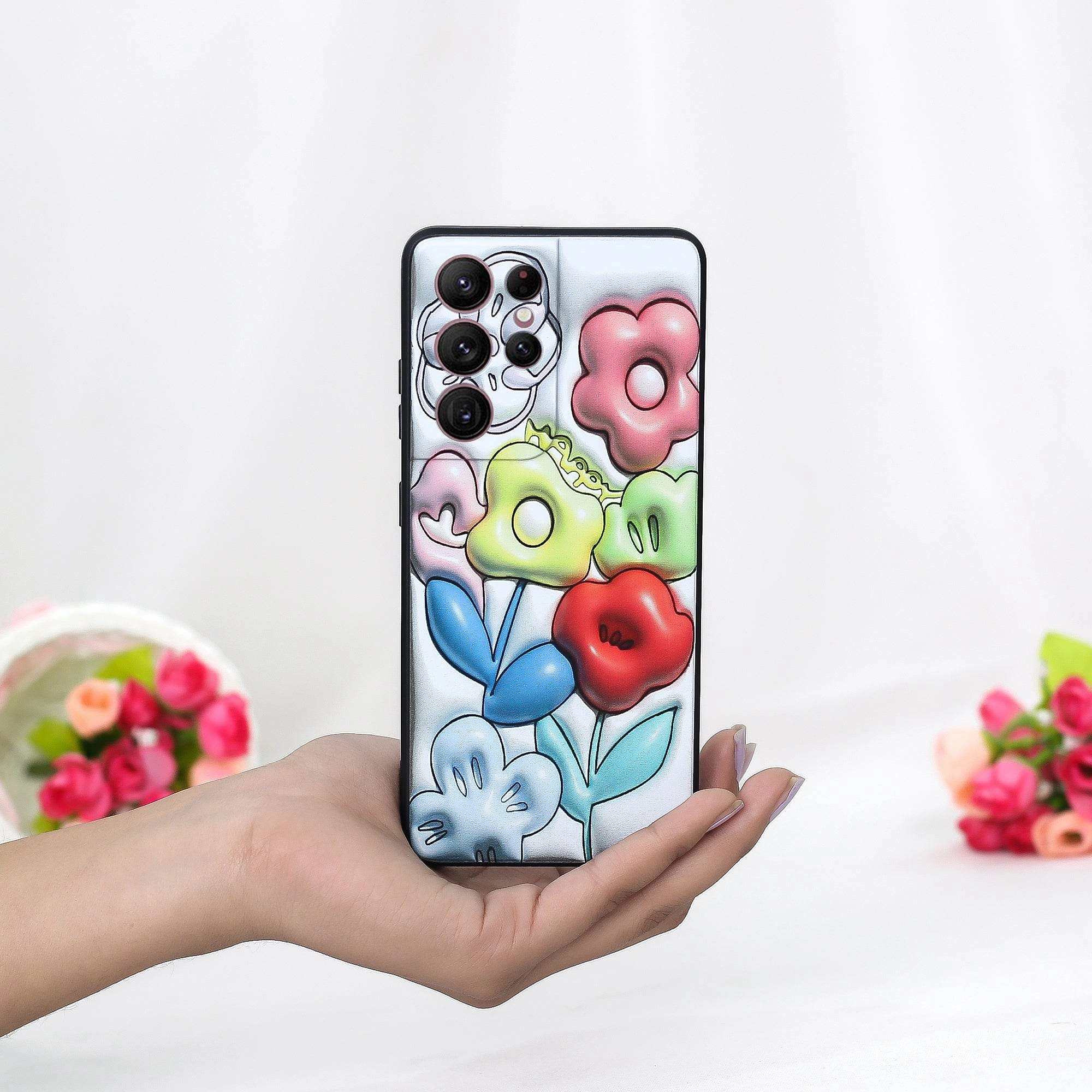 Trendy Detailing 3D Printed Floral Sculpture Case - Samsung