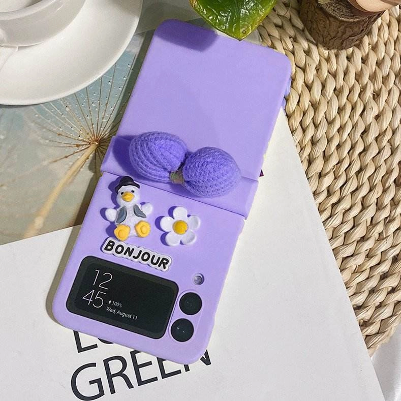 Adorable Duck Flower Bow Case - Samsung Elegant Build Texture Matte Pattern Layer