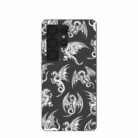 Smooth Texture Pattern Hybrid Build Black Mythical Dragons Samsung Galaxy S25 Ultra Case
