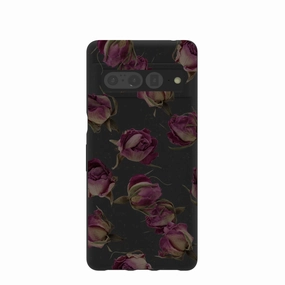 Protective Pattern Texture Clear Frame Black Dried Rosebuds Google Pixel 7 Pro Case