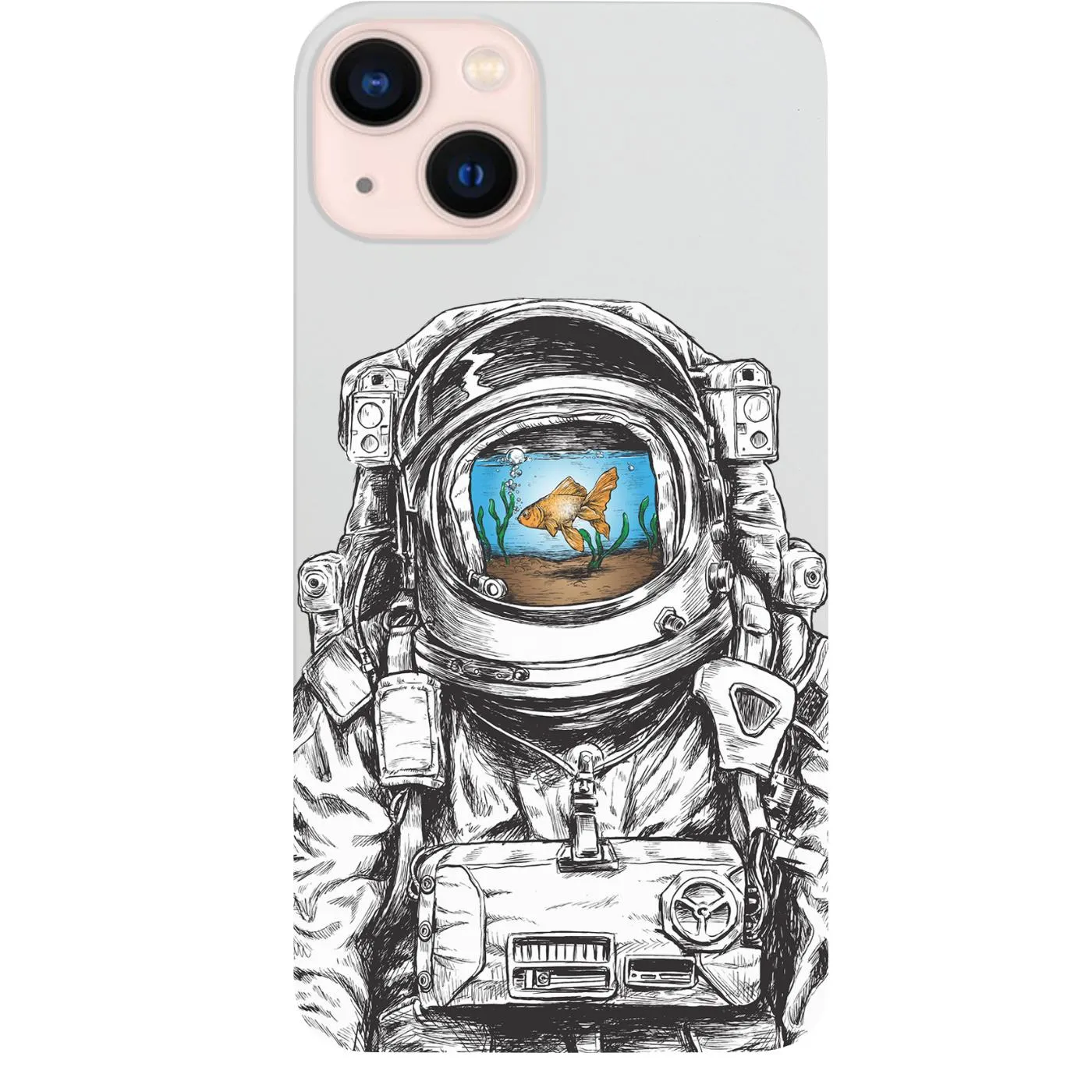 Stylish Grip Texture Printed Artwork Astronaut Goldfish - UV Color Printed Phone Case