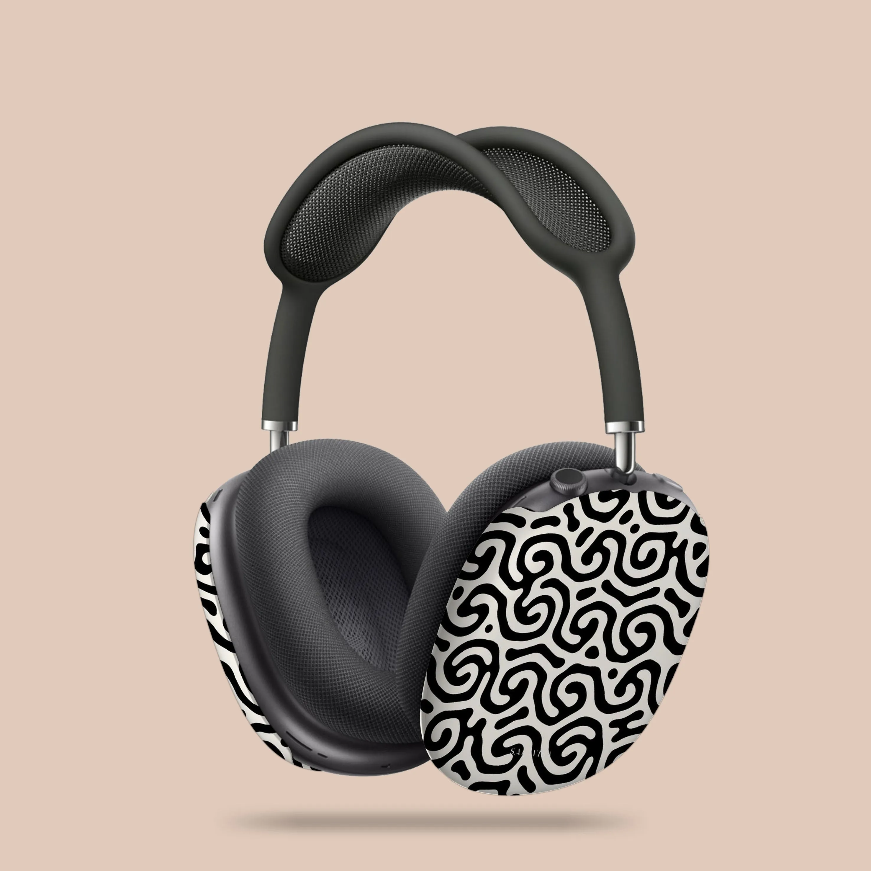 Black & White Curl AirPods Max Case soft silicone airpods case lightweight elegant protector