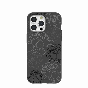 Black Gardenia Lines iPhone 15 Pro Max Case Hybrid Build Soft Design