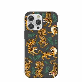 Black Playful Tigers iPhone 14 Pro Max Case Wear resistant
