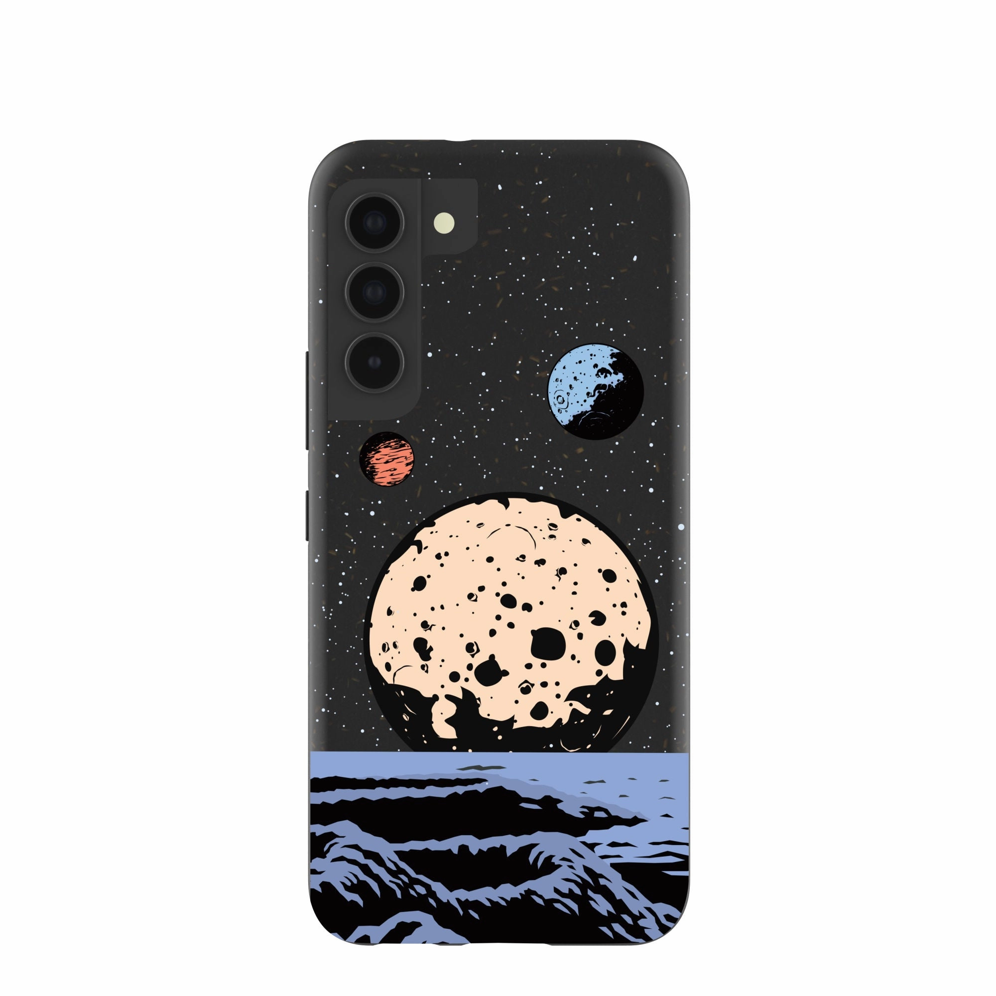 Black Retro Moon Samsung Galaxy S22 Case Soft edges