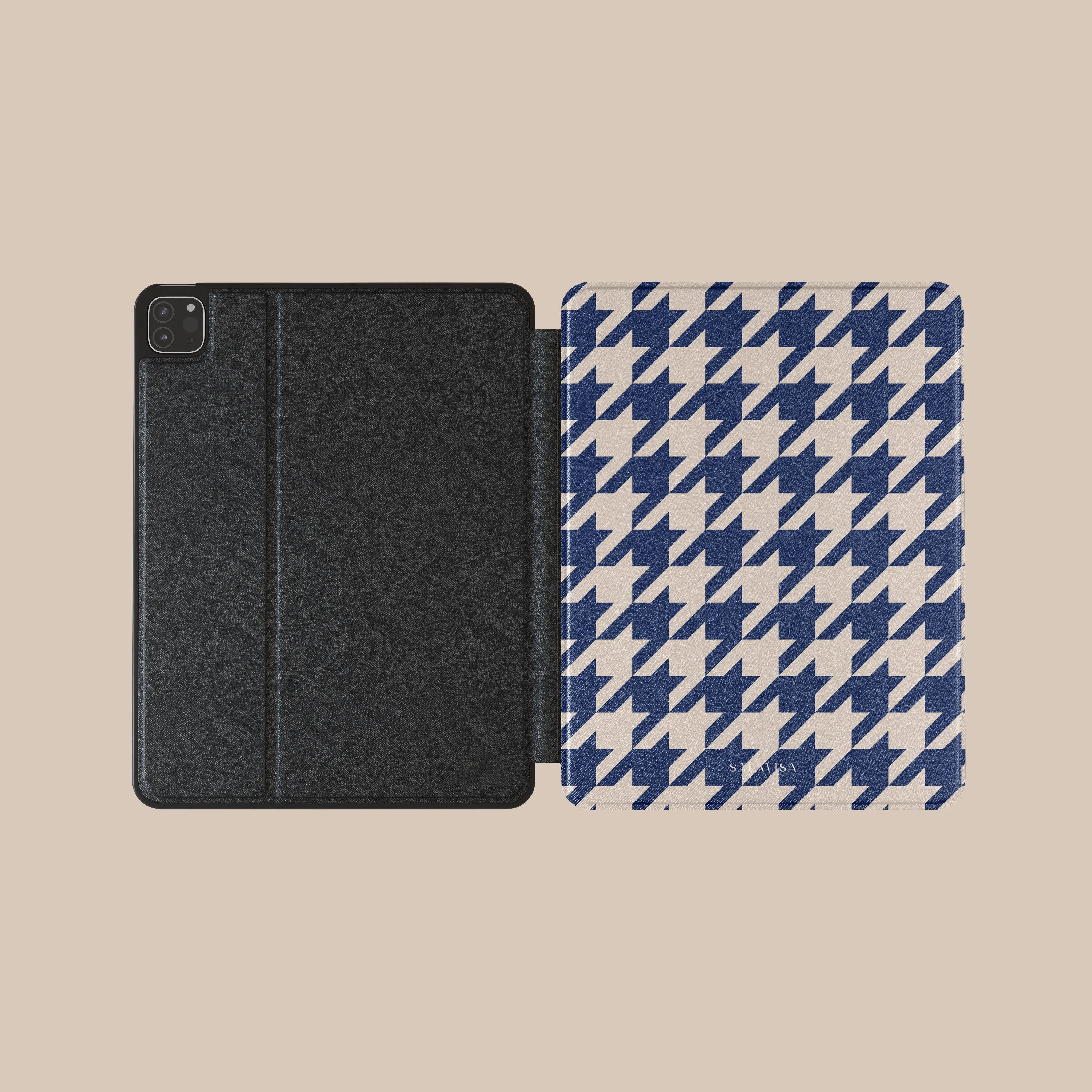 Blue Houndstooth iPad Case soft corner bumper case adjustable holder stand