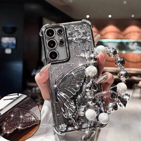 Elegant Butterfly Shimmer Wing Floral Case - Samsung Wireless Charging Compatible High protection