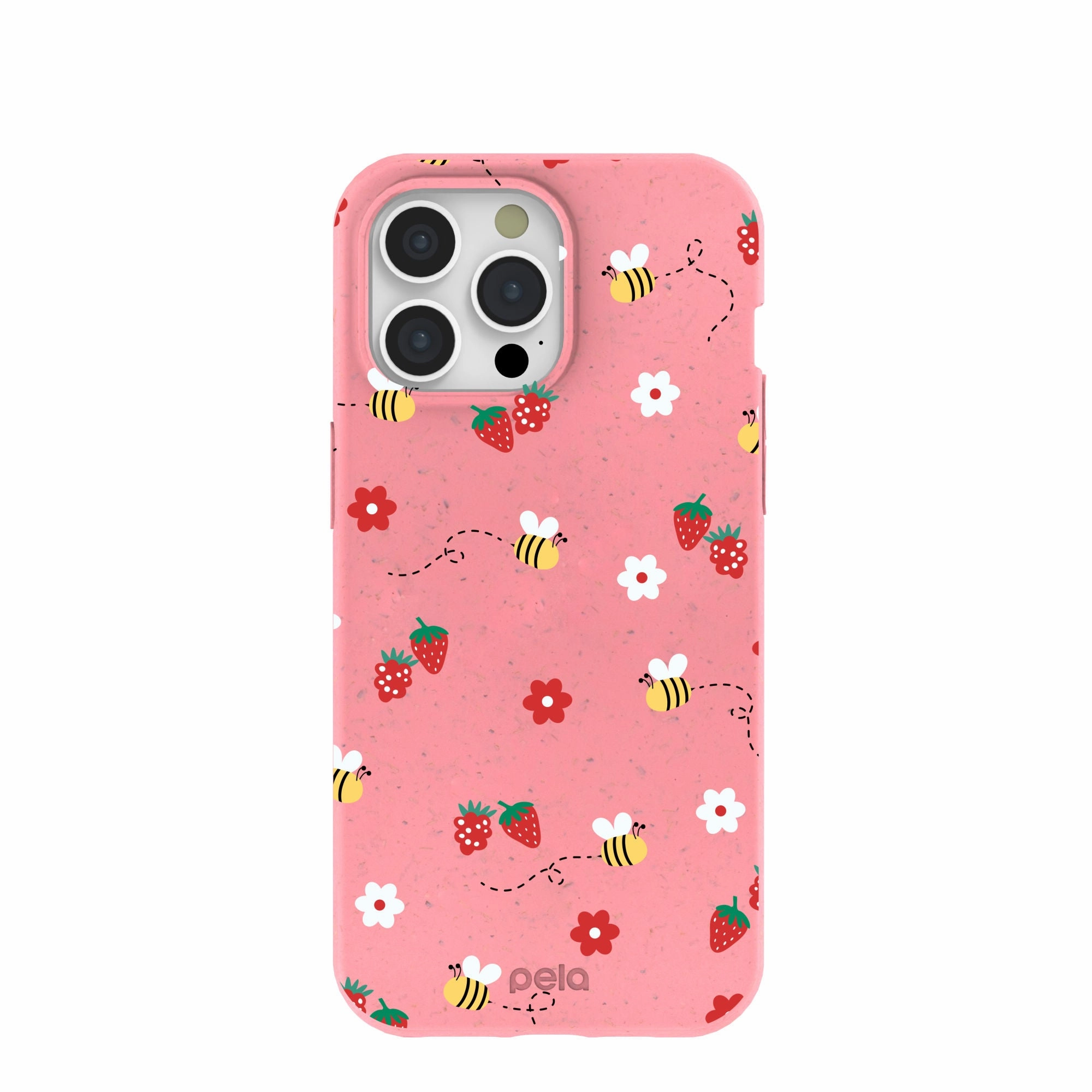 Bubblegum Pink Bees n Berries iPhone 15 Pro Max Case Flexible Edge Texture