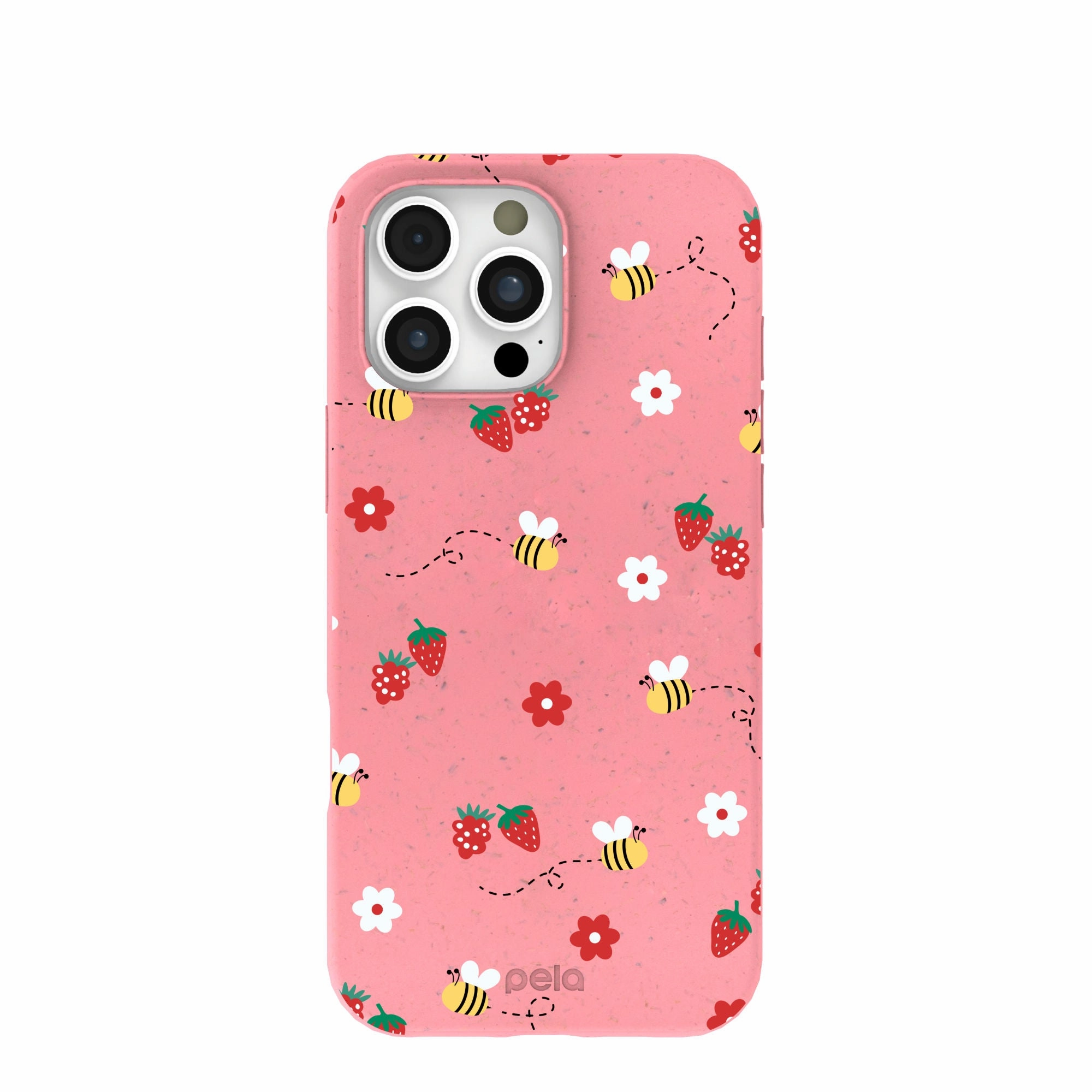 Bubblegum Pink Bees n Berries iPhone 16 Pro Max Case Premium Feel