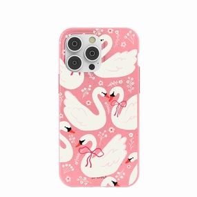 Clear Surface Drop Protection Bubblegum Pink Swan Garden iPhone 14 Pro Max Case