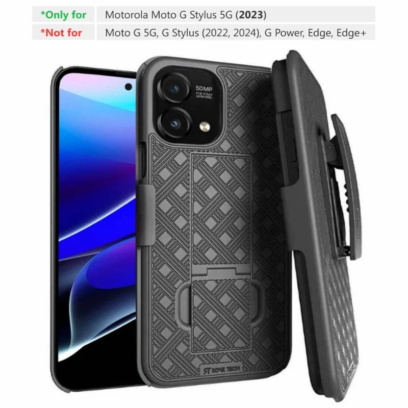 Motorola Moto G Stylus 5G (2023) Belt Clip Holster Phone Case Durable Texture Build Resistant Layer