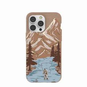 Chocolate Brown Gone Fishing iPhone 14 Pro Max Case Gradient Finish