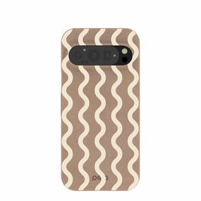 Futuristic style Modern Pattern Layer Chocolate Brown Latte Waves Google Pixel 9/9 Pro Case