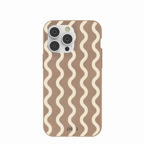 Chocolate Brown Latte Waves iPhone 14 Pro Max Case Trendy Design Anti Shock