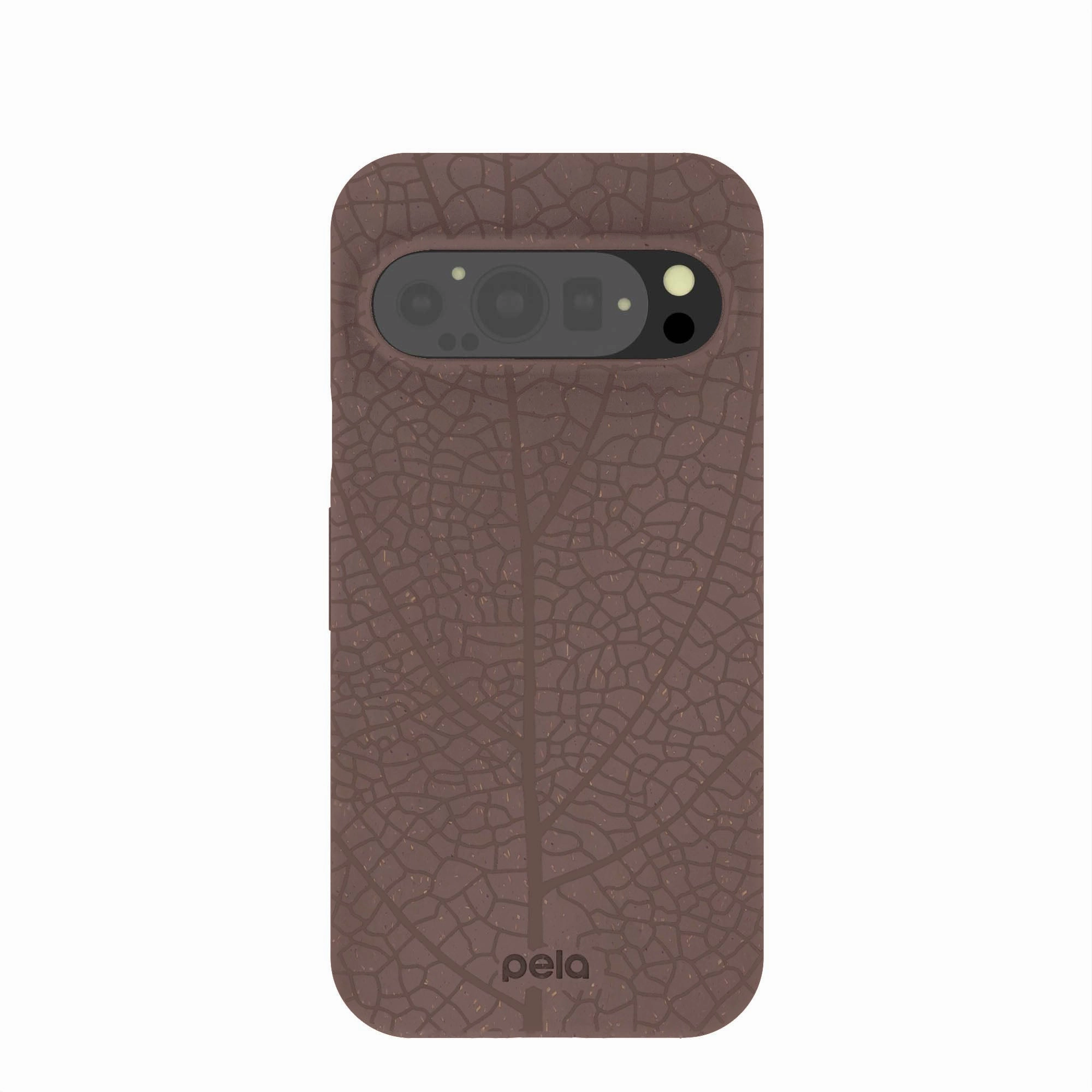 Chocolate Brown Leaf Veins Google Pixel 9/9 Pro Case Protective cover Elegant Design Layer
