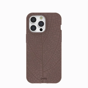 Chocolate Brown Leaf Veins iPhone 15 Pro Max Case Functional Design Premium Texture Layer