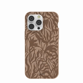 Chocolate Brown Rustic Leaves iPhone 14 Pro Max Case Edge Reinforced Soft Interior
