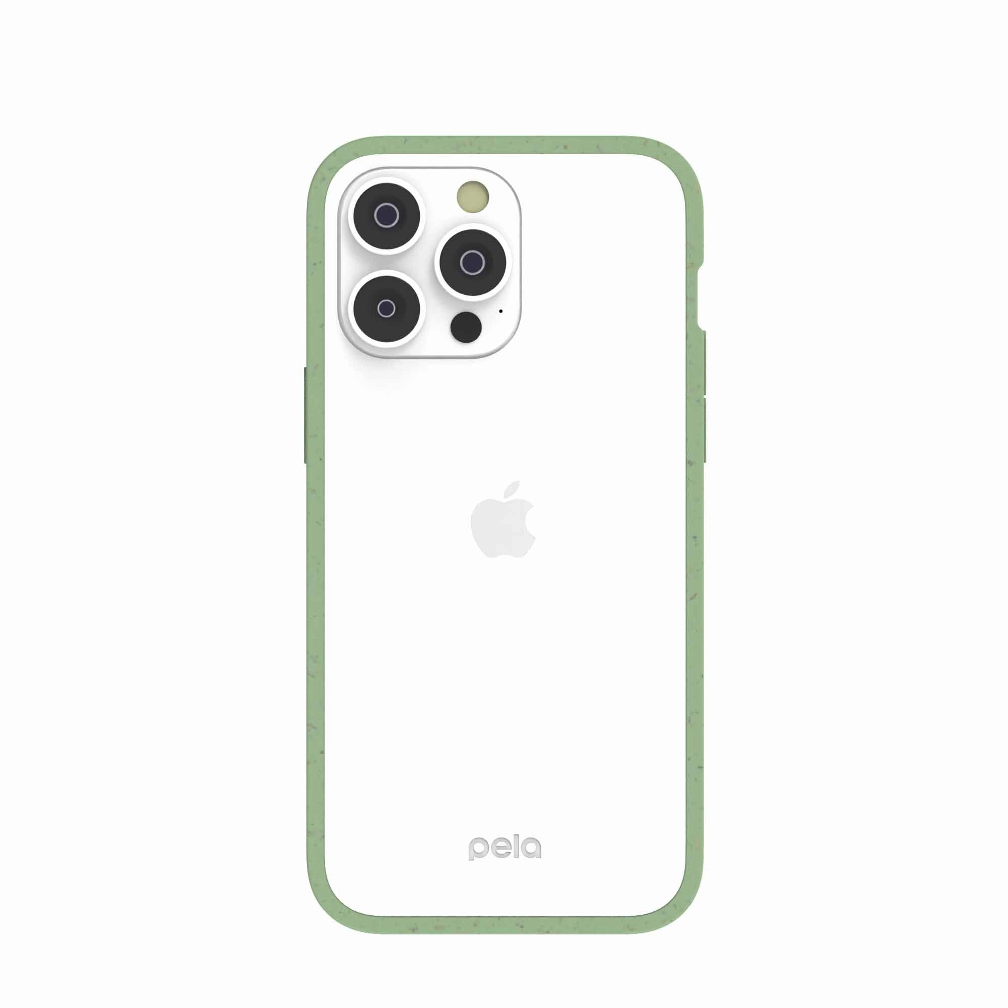 Clear iPhone 14 Pro Max Case with Sage Green Ridge Fashion Detail