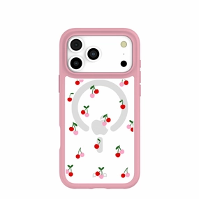 Clear Little Cherries iPhone 17 Pro Max Case With Petal Pink Ridge (MagSafe included) Stylish Detail