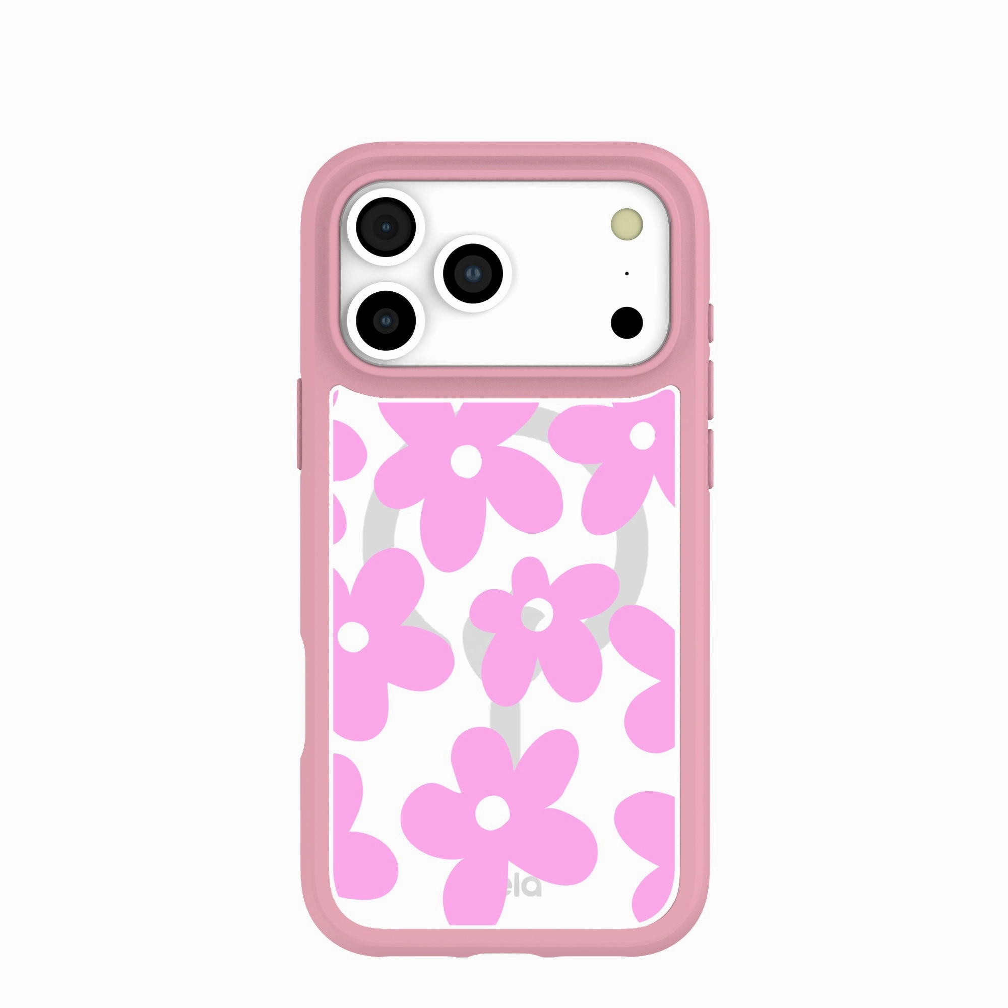 Clear Pink Blooms iPhone 17 Pro Max Case With Petal Pink Ridge (MagSafe included) Hybrid Pattern Design Minimal Aesthetic