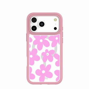 Clear Pink Blooms iPhone 17 Pro Max Case With Petal Pink Ridge (MagSafe included) Hybrid Pattern Design Minimal Aesthetic