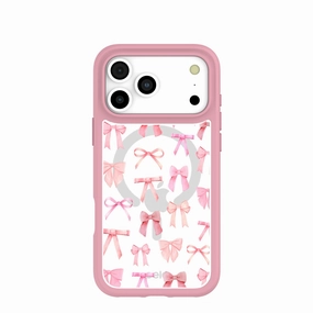 Clear Rosy Bows iPhone 17 Pro Max Case With Petal Pink Ridge (MagSafe included) Minimal Surface Layer