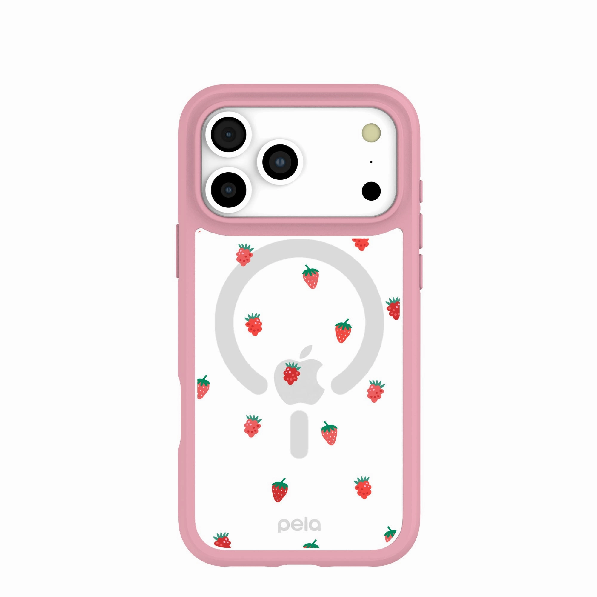 Smooth Lining Clear Summer Berries iPhone 17 Pro Max Case With Petal Pink Ridge (MagSafe included)