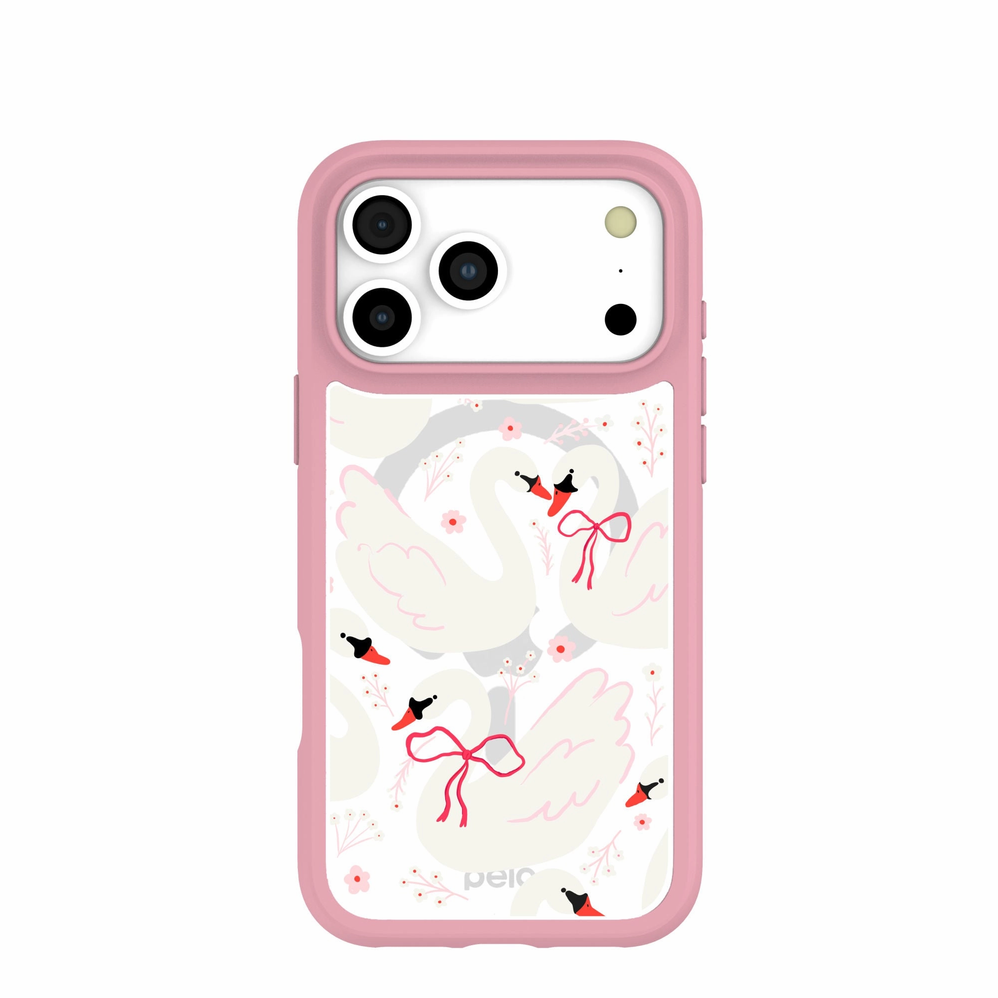 Personal Style Luxury Detail Texture Clear Swan Garden iPhone 17 Pro Max Case With Petal Pink Ridge (MagSafe included)