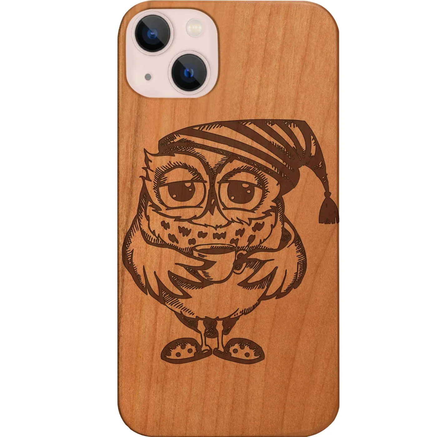 Enhanced grip Owl with Coffee - Engraved Phone Case