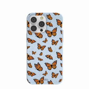 Powder Blue Monarchs in flight iPhone 14 Pro Max Case Soft Protection Stylish Grip Texture