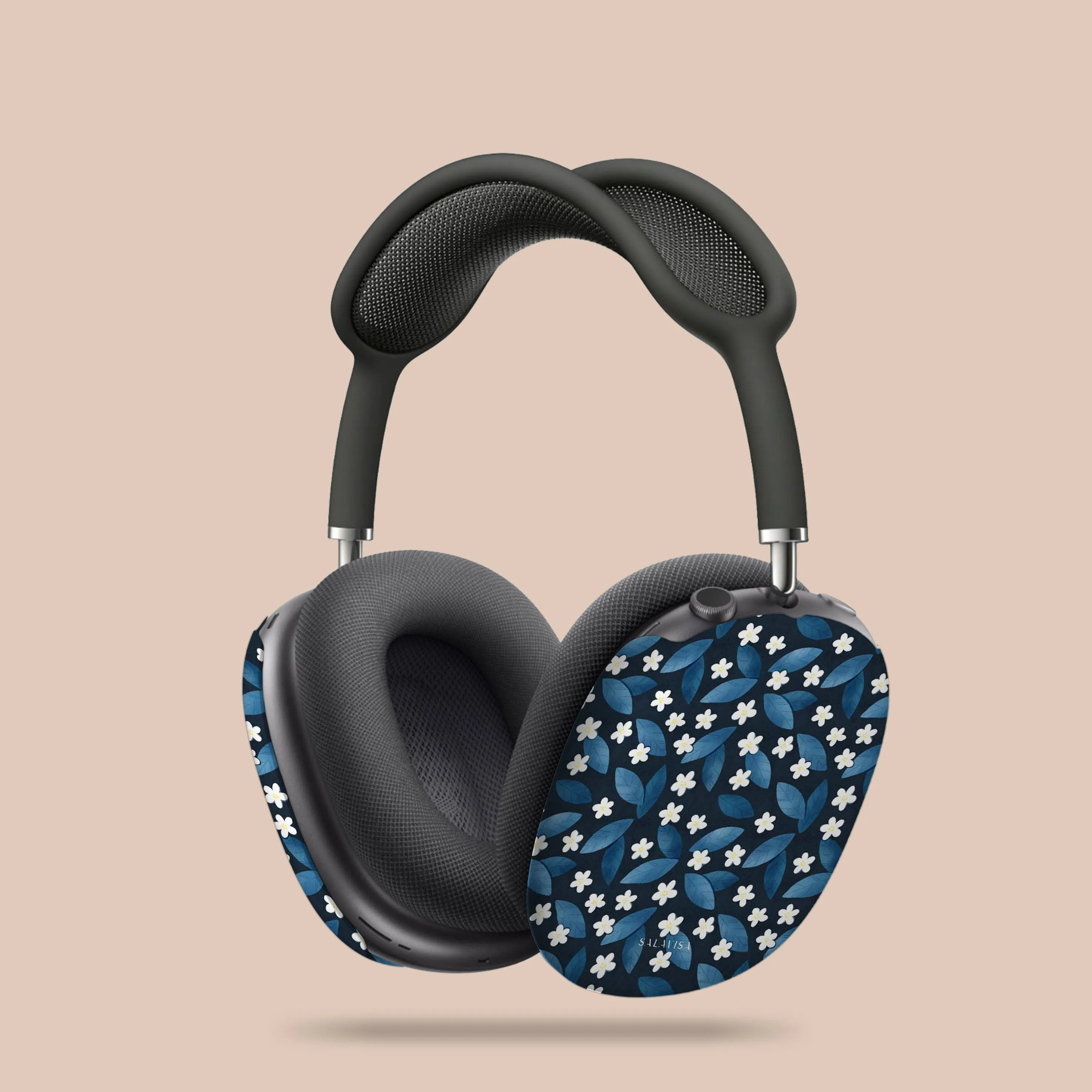 Dark Blue Summer Leafs AirPods Max Case eco sustainable travel shell matte anti dust coating