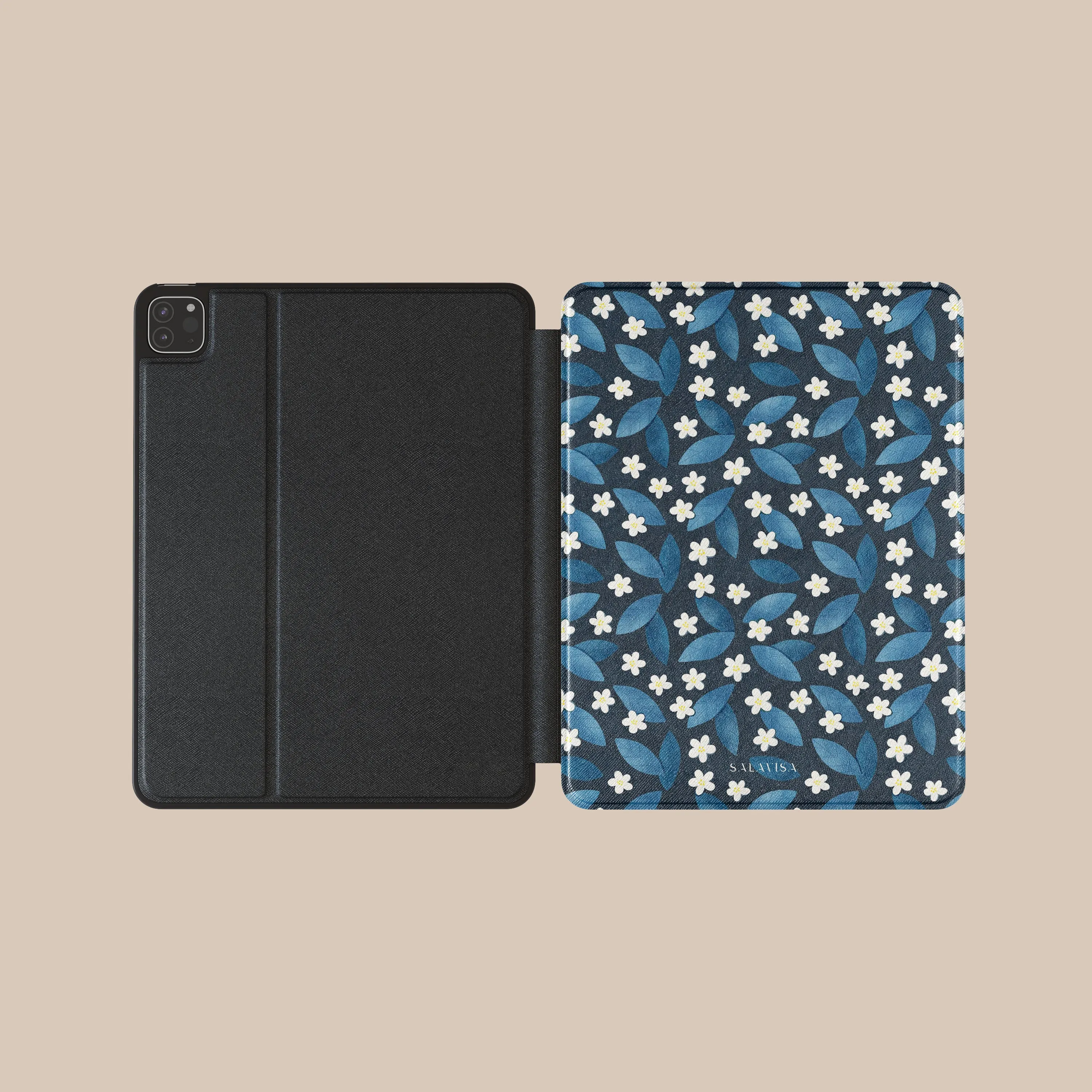 foldable kickstand case Tablet Sleeve Portable Armor Dark Blue Summer Leafs iPad Case