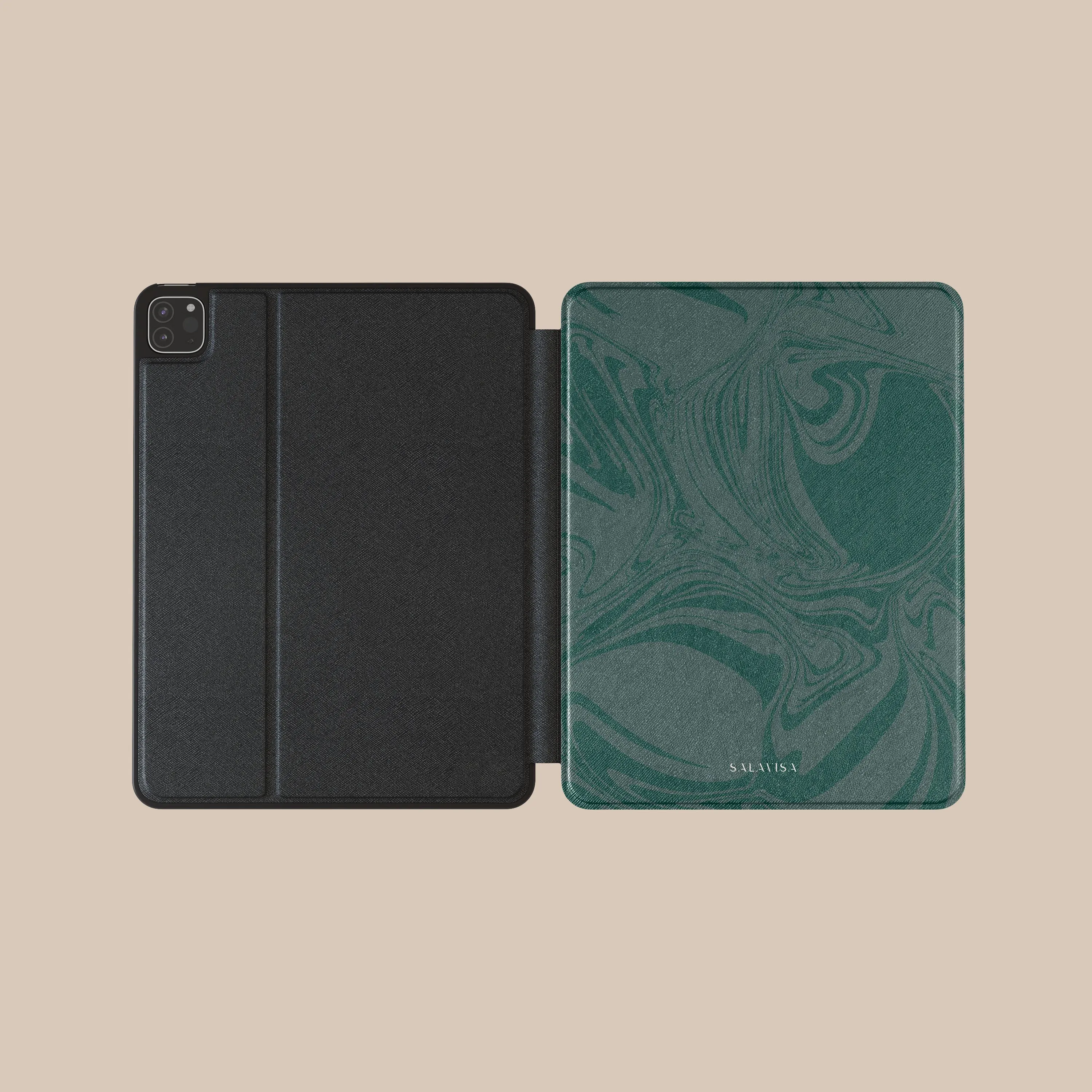 durable magnetic flap pad case with card slot Dark Green Swirl iPad Case