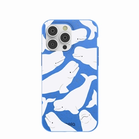 Electric Blue Belugas iPhone 14 Pro Max Case Modern Accent Matte Detail