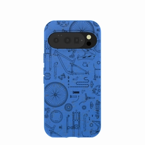 Electric Blue Changing Gears Google Pixel 10/10 Pro Case Textured Surface Durable Pattern