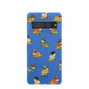 Smooth Pattern Electric Blue Fancy Frogs Google Pixel 7 Pro Case