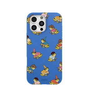 Soft Layered Design Smooth Touch Electric Blue Fancy Frogs iPhone 16 Pro Max Case