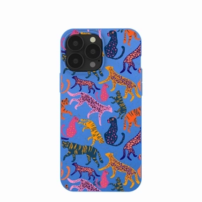 Electric Blue Jungle Cat iPhone 13 Pro Max Case Flexible structure