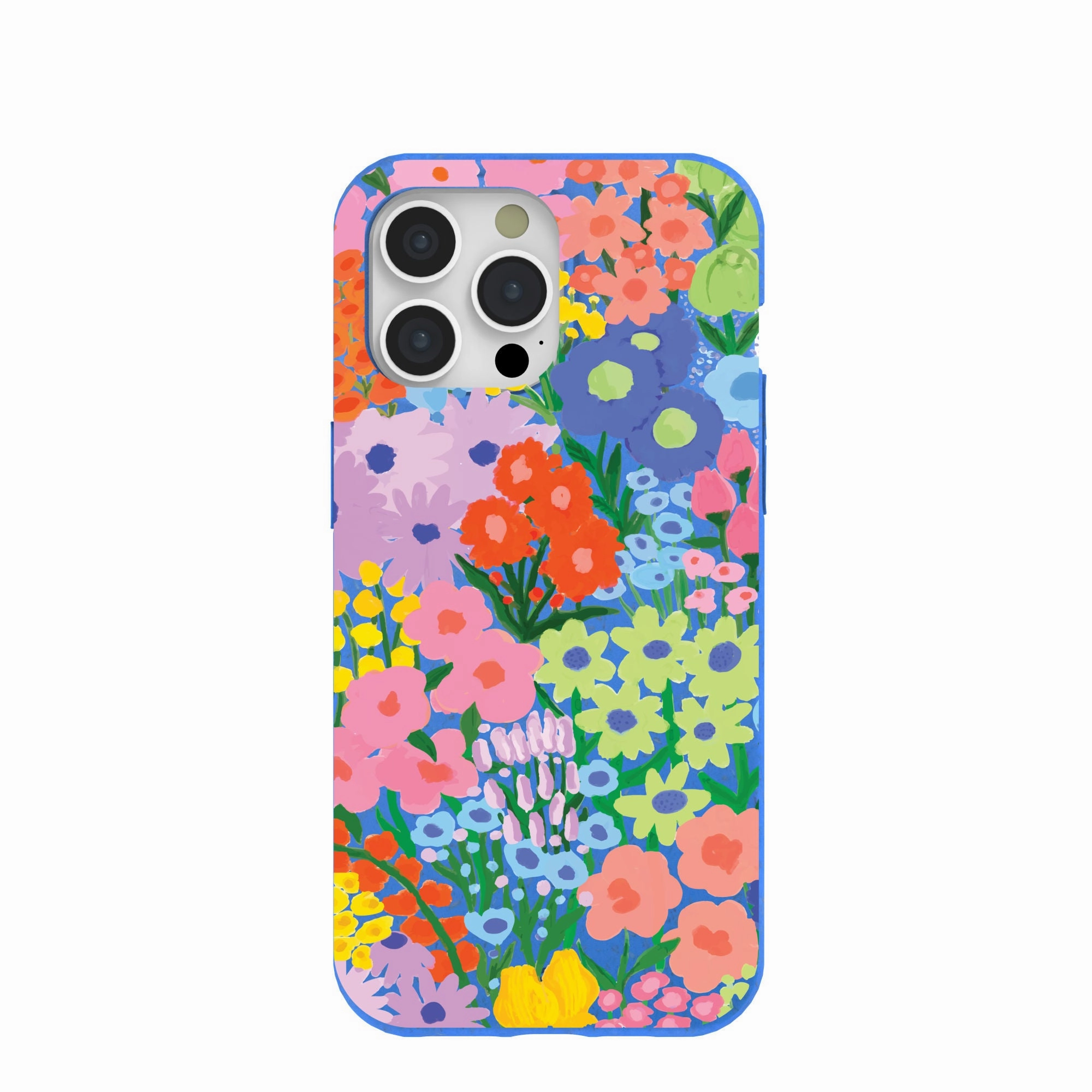 Electric Blue Painted Garden iPhone 15 Pro Max Case Hybrid Edge Finish Modern Texture Look