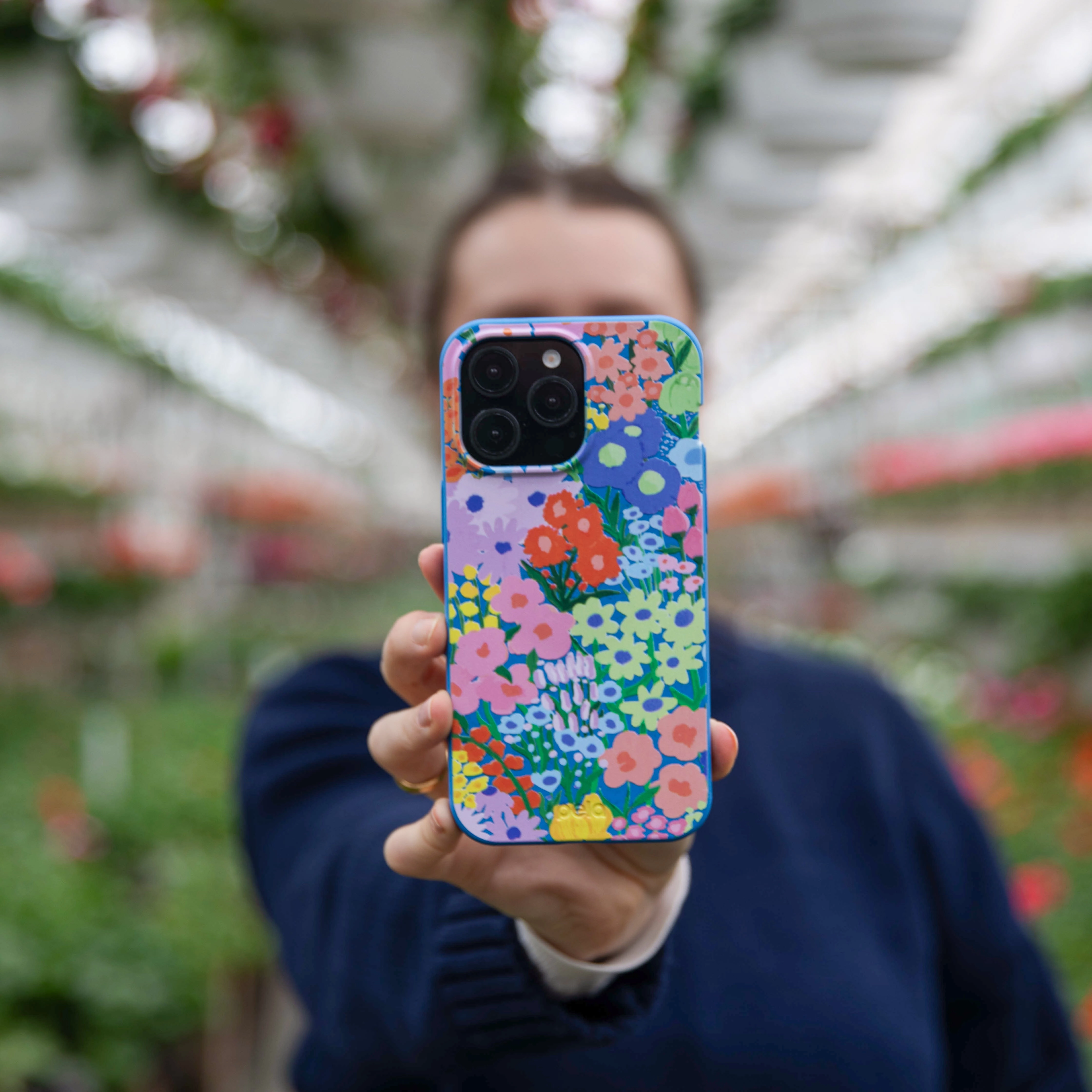 Electric Blue Painted Garden iPhone 17 Pro Max Case Classic Design