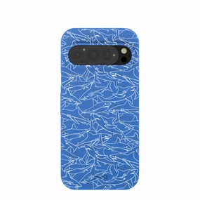Electric Blue Shark Frenzy Google Pixel 9/9 Pro Case Durable Coating