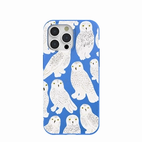 Shock Resistant Build Drop Shield Electric Blue Snowy Owls iPhone 15 Pro Max Case