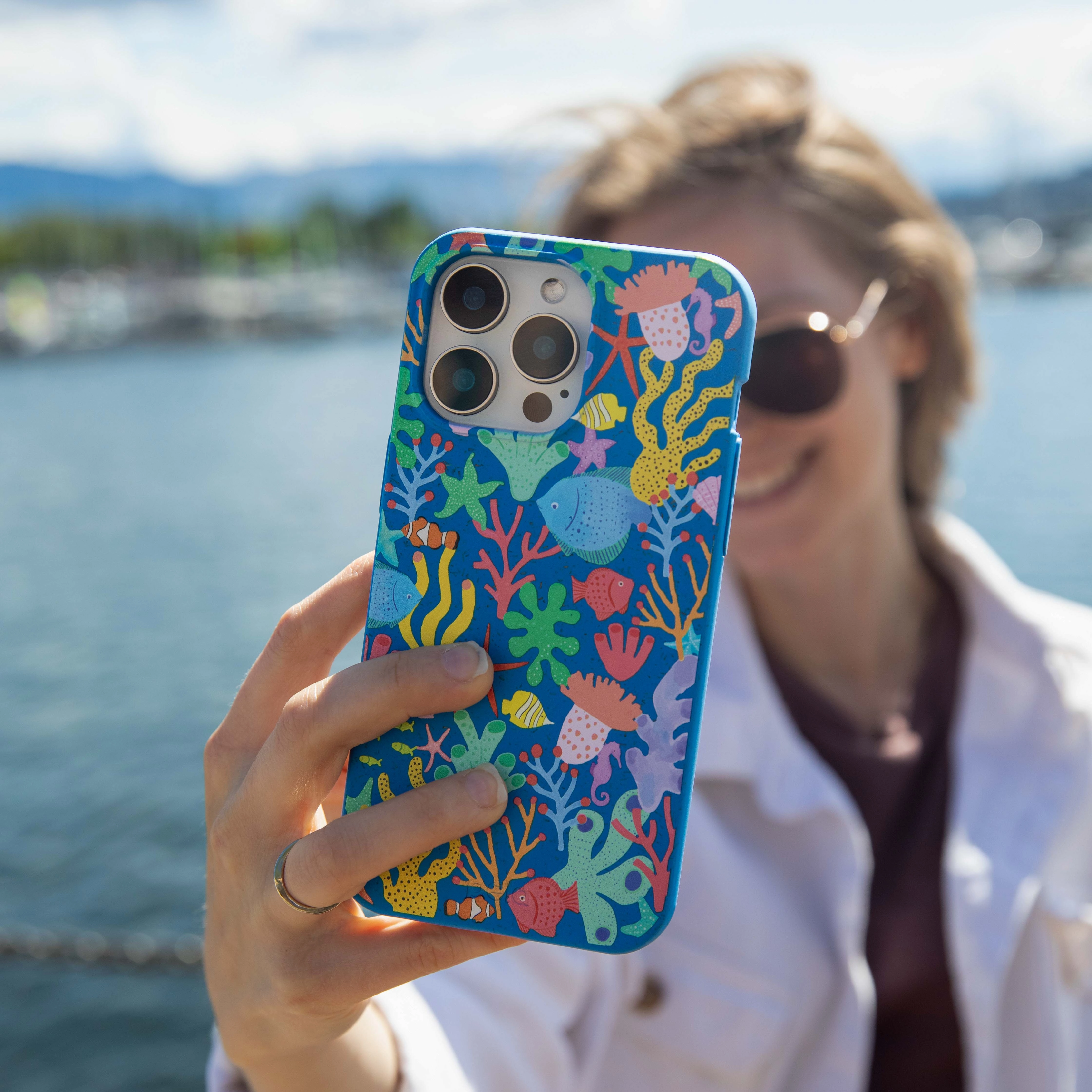 Electric Blue Underwater Blooms iPhone 17 Pro Max Case Shock Guard