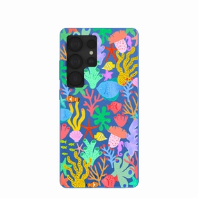 Electric Blue Underwater Blooms Samsung Galaxy S25 Ultra Case Strong Corners