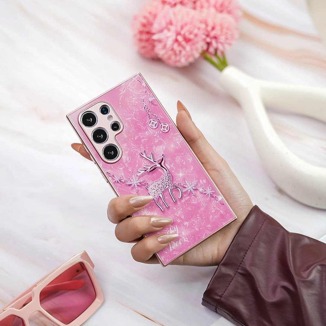 Elegant Diamond Blush Deer Design Case - Samsung Compact Structure Clear Protection