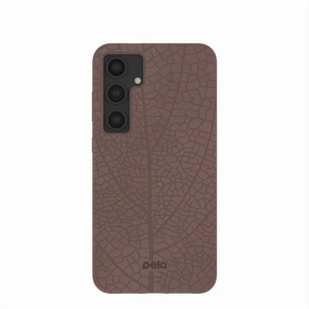 Comfort Shape Rugged Design Style Chocolate Brown Leaf Veins Samsung Galaxy S24 (Plus) Case