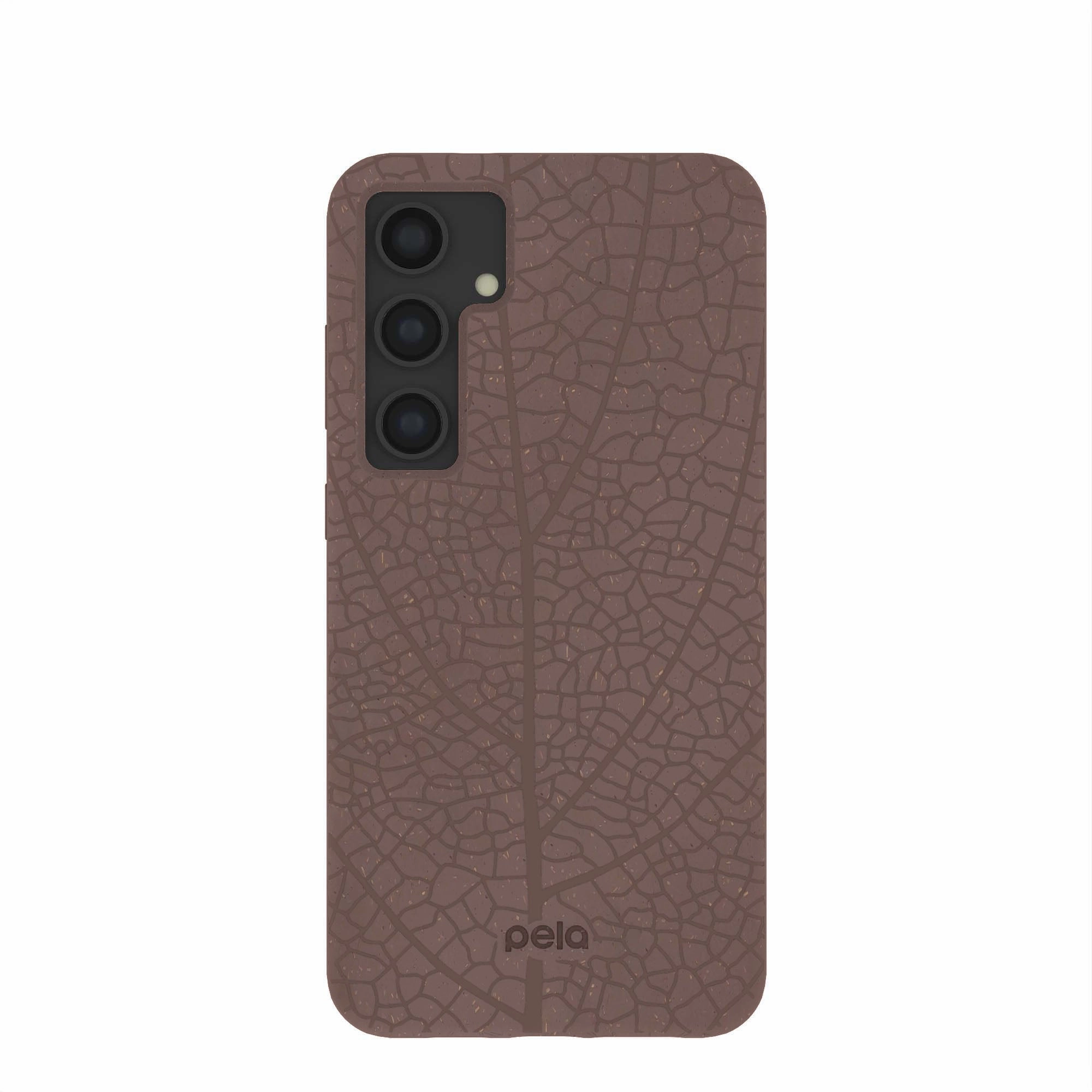 Comfort Shape Rugged Design Style Chocolate Brown Leaf Veins Samsung Galaxy S24 (Plus) Case