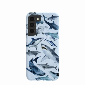 Powder Blue Sharks Samsung Galaxy S22 Case Stylish Finish