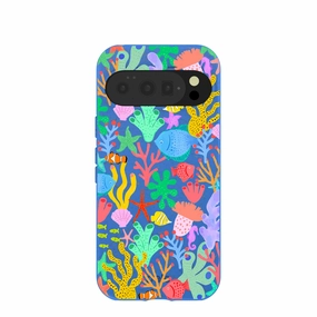 Electric Blue Underwater Blooms Google Pixel 10/10 Pro Case Long Lasting Soft Finish