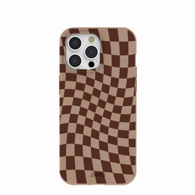 Chocolate Brown Cafe Check iPhone 15 Pro Max Case Luxury Detail Strong Frame